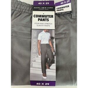 Marc New York Mens Pants Size 40X29 Gray Men's 4-Way Stretch Slim-Fit Commuter